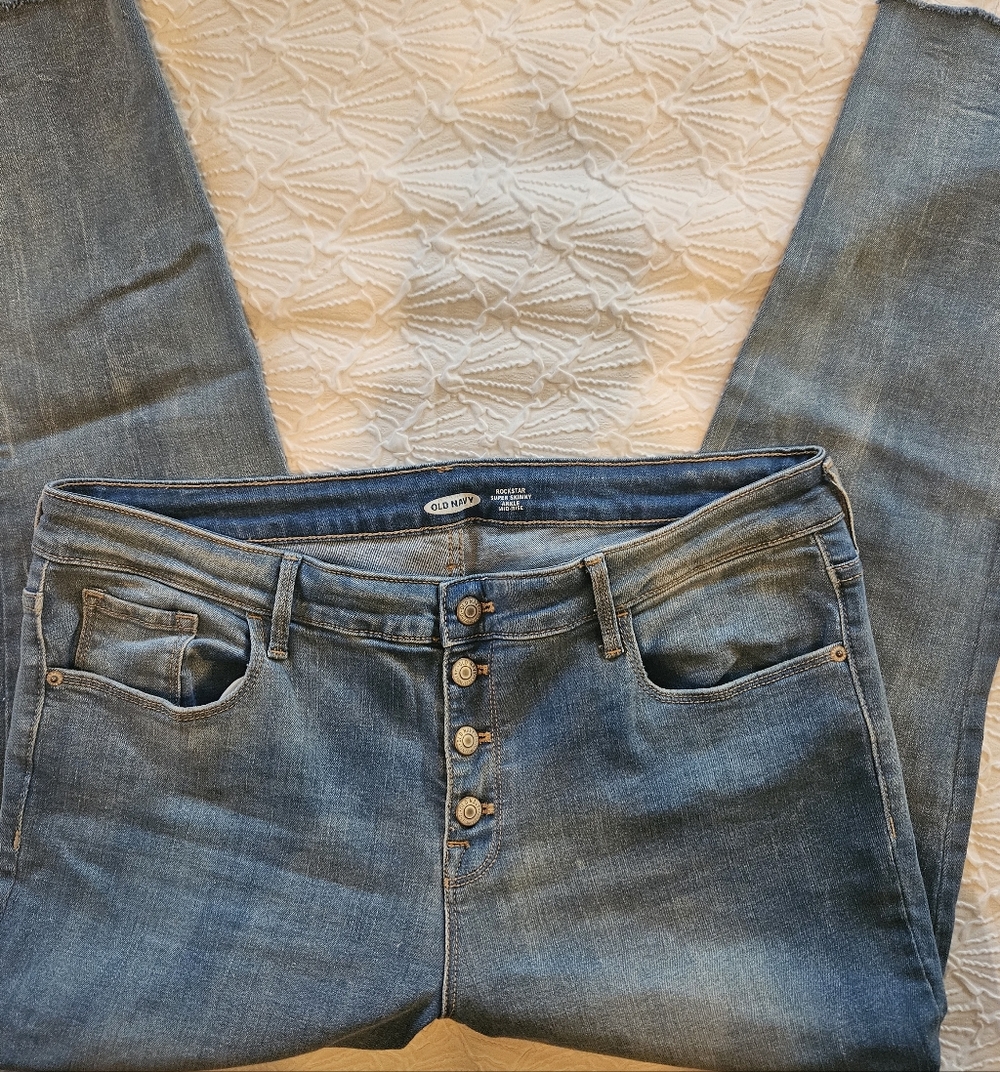 Old Navy Rockstar Super Skinny Mid Rise Women's Jeans - Blue Denim - Picture 2 of 11